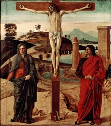 Calvaire ou Crucifixion. Peinture de Giovanni Bellini dit il Giambellino (1432-1516)
