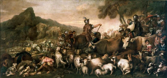 Le peuple hébreu en route vers la Terre Promise. Peinture de Giovanni Benedetto Castiglione dit il Grechetto (1610-1665) XVIIe siècle Dim. 140x300 cm Milan, Pinacoteca di Brera