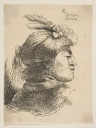 Homme portant un petit turban orné de plumes et de ruban, de profil droit, vers 1645-1650