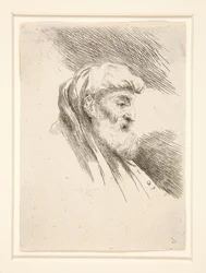 Vieil homme à longue barbe, de profil, tourné vers la droite, de la série Les petites têtes d
