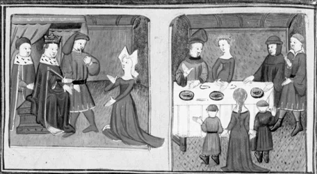 Décaméron,Gilette demande au roi de pouvoir épouser Beltramo di Rossiglione; Giletta présente ses enfants à Beltramo. Troisième journée, nouvelle 9
