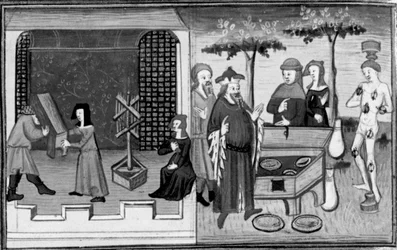 Décaméron, Ambrogiuolo se fait porter dans la maison de Bernabò dans une caisse; Ambrogiuolo est puni pour sa tromperie. Deuxième journée, nouvelle 9