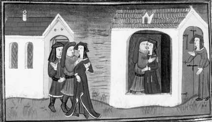 Décaméron, Calandrino courtise Niccolosa ; la femme de Calandrino surprend son mari avec Niccolosa. Neuvième journée, nouvelle 5