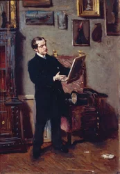 Italie, Florence, Jeune homme regardant une peinture