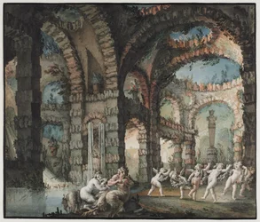 Famille de satyres avec chérubins dansants