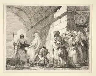 La Sainte Famille passant sous une arche, quittant par une porte de la ville, de la série Idee pittoresche sopra la fuga in Egitto