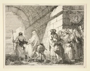 La Sainte Famille passant sous une arche, sortant par une porte de ville, de la série Idee pittoresche sopra la fuga in Egitto (Fuite en Égypte)