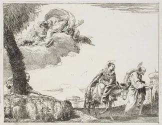La Sainte Famille marchant le long d