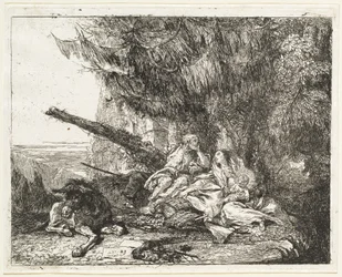 Le repos pendant la fuite, avec la Sainte Famille sous un arbre