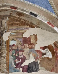 Représentation de Sainte Catherine de Sienne devant le pape Grégoire XI à Avignon Fresque de Giovanni Donato da Montorfano (1460-1502) Lunette de la chapelle Bolla, nef gauche