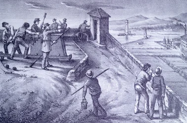 Défense de Livourne depuis le Fort San Pietro, gravure