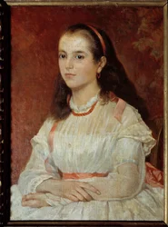 Portrait de Mlle Soccoli. Peinture de Giovani Fattori (19ème siècle) Ec. Ital.