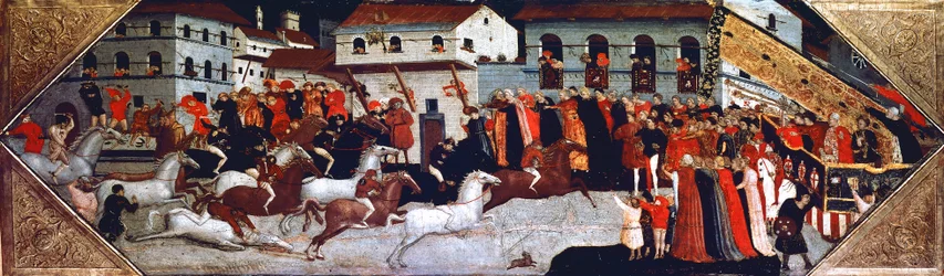 Course de chevaux Palio dans les rues de Florence (détail)