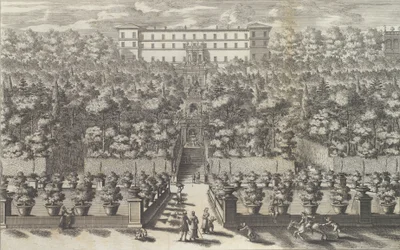 Veduta del Palazzo dal Piano del Giardino con le sue Fontane