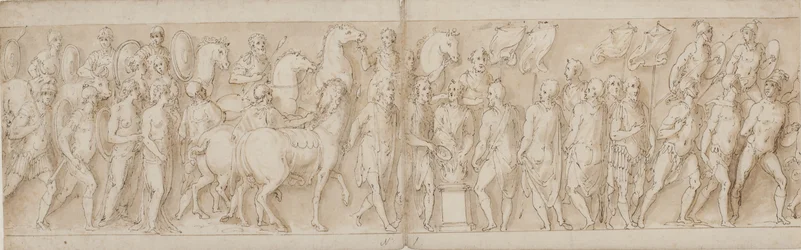 Les femmes capturées sont emmenées (fin de LXXIII); parade des gardes du corps (LXXIV); Marc Aurèle sacrifie à un autel (LXXV); Marc Aurèle regarde une attaque (début de LXXVI)