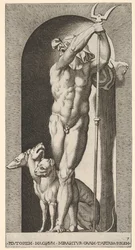 Planche 7 : Pluton dans une niche, tenant un bident, avec Cerbère à côté de lui, d