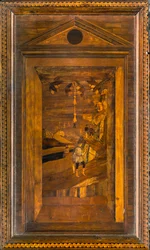 Chœur canonial en bois, incrusté par Giovanni Maria Platina 1484, Stallo supérieur