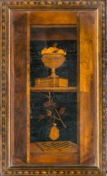 Chœur canonial en bois, Marqueterie par Giovanni Maria Platina 1484, Stalle supérieure