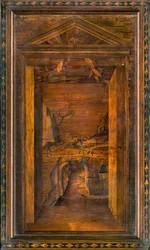 Chœur canonial en bois, Marqueterie par Giovanni Maria Platina 1484, Stalle supérieure