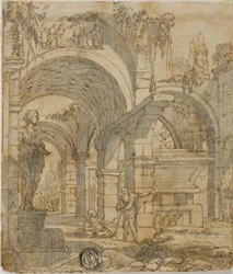 Ruines romaines et deux personnages