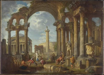 Un capriccio de ruines romaines avec le Panthéon, vers 1755