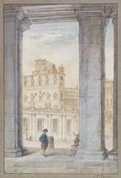 Vue de la place Saint-Pierre sous les colonnades du Bernin, la chapelle Sixtine et le palais pontifical au-delà
