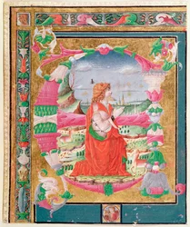 Lettre initiale historiée E avec une figure agenouillée du roi David