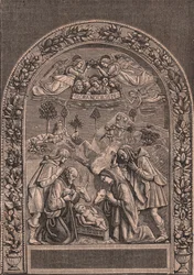 Nativité par Giovanni della Robbia (1469-1529 ou 1530), Pinacothèque de Città di Castello, Ombrie, Italie, gravure sur bois de Le cento città d
