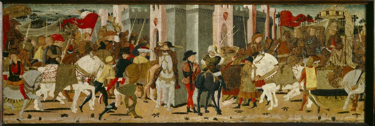 Panneau de Cassone : Entrée triomphale de Romulus et Tatius à Rome