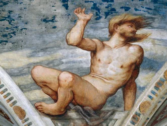 Nu masculin, détail des fresques de Girolamo Romanino (ca 1484-après 1559), commandé par Bernardo Clesio