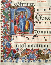 Lettrine décorée représentant le Christ et le lépreux. Miniature par Girolamo da Cremona (actif vers 1451-1483) et Liberale da Verona (1445-1529) d