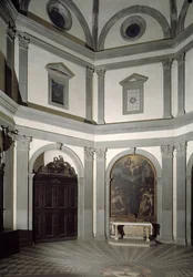 Vue de la sacristie octogonale construite sur un projet de Giuliano da Sangallo (1445-1516)