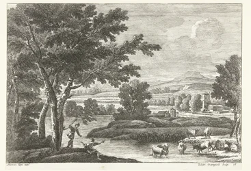 Paysage avec bergers et bétail près de l