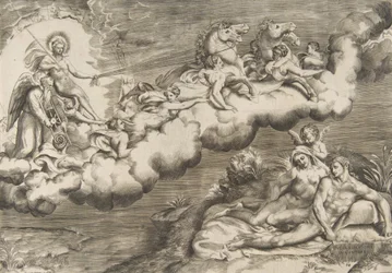 Allégorie du soleil levant, un homme nu portant un linceul et accompagné du Père Temps..., 1531-76