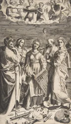 Sainte Cécile au centre accompagnée de Saint Paul, la Madeleine, Saint Jean, 1531