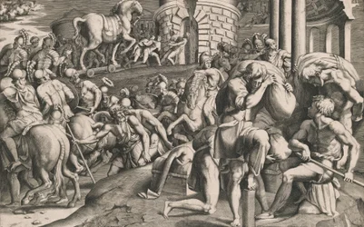 Les Troyens tirant le cheval de bois dans la ville, 1545
