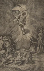 La résurrection du Christ, tenant une bannière dans sa main droite, des soldats entourant le t..., 1561