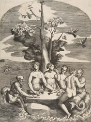 Deux dieux de la mer accompagnés de quatre nymphes, 1531-76
