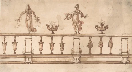 Conception pour une balustrade avec figures féminines et urnes, XVIe-XVIIe siècle