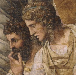 Deux hommes, buste, regardant vers le bas : un carton pour une tapisserie