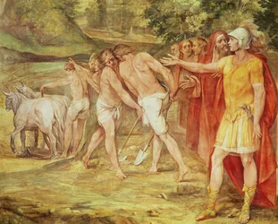 Romulus marquant les limites de Rome, de la Sala dei Horatii e Curatii