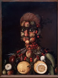 Figure humaine composée de fruits et légumes