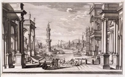 Petit port avec colonnes de style baroque, de 