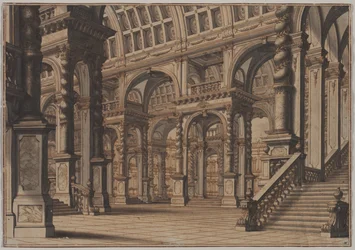 Salle voûtée monumentale avec escalier