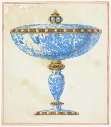 Plat couvert en lapis sur pied