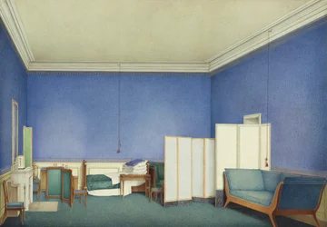 Chambre du général comte Adam Albert von Neipperg, deuxième mari de Marie Louise de Parme, aquarelle de Giuseppe Naudin (1792-1872)