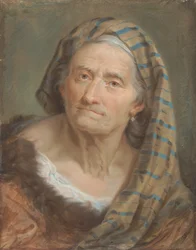 Une femme âgée en châle rayé