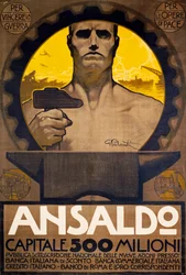 Ouvrier avec marteau et enclume, affiche d