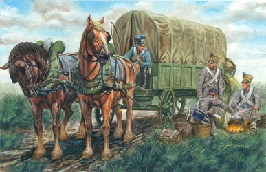Premier Empire : le carrosse transportant la nourriture du régiment français