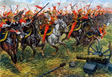 Premier Empire : 2e régiment de lanciers de la Garde Impériale de Napoléon Ier à la bataille de Waterloo 18/06/1815 - Illustration